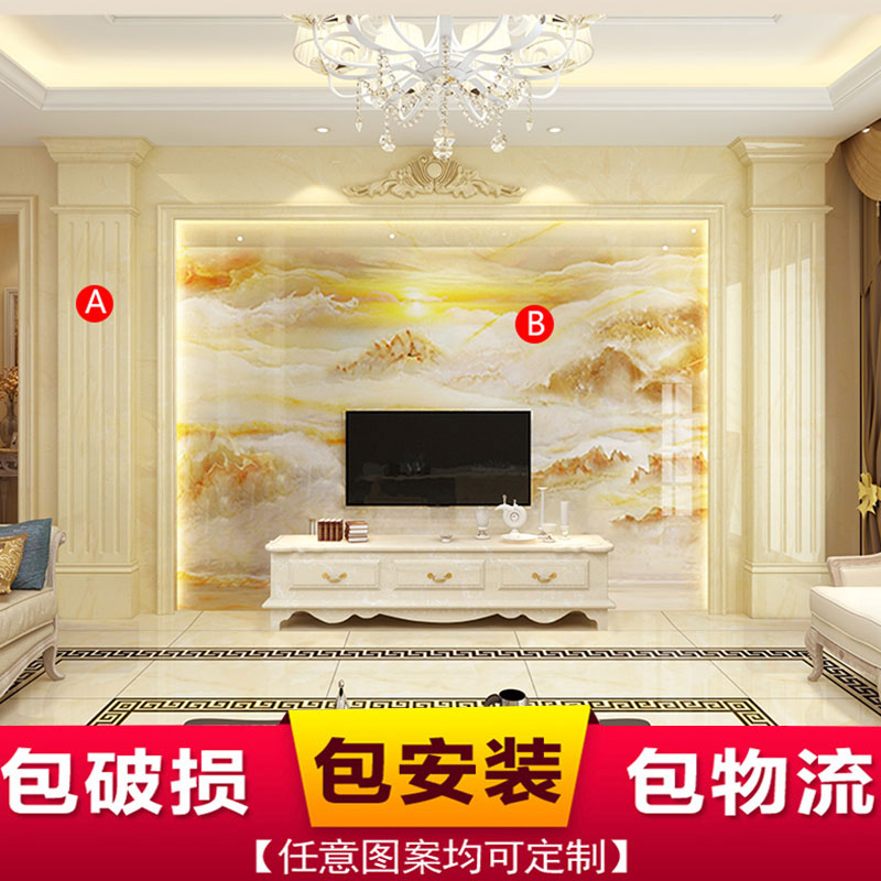 大理石电视背景墙瓷砖5d微晶石欧式客厅石材罗马柱装饰影视墙造型