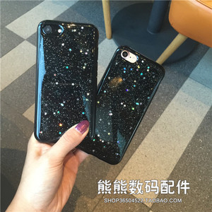 黑色闪粉星星 苹果7手机壳iPhone8/X/7plus/6s硅胶套全包滴胶软壳苹果手机壳