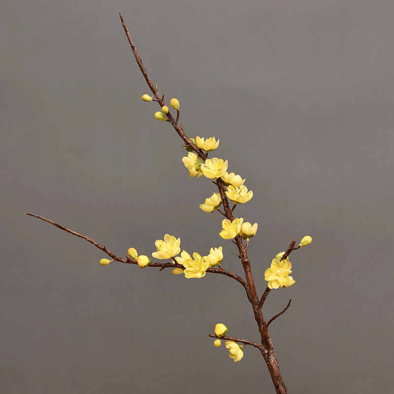 中式插花禅意仿真黄色腊梅花红桃花梅花干枝假花绢花茶几玄关装饰