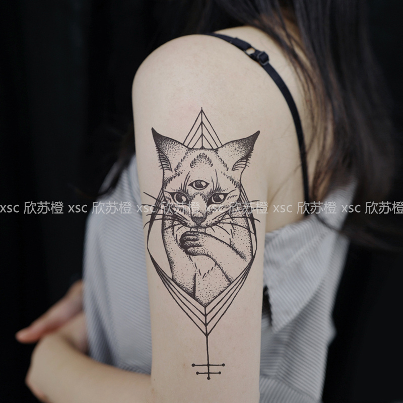 欣苏橙tattoo黑暗系纹身贴防水 女 持久网红款猫咪手臂个性大图案