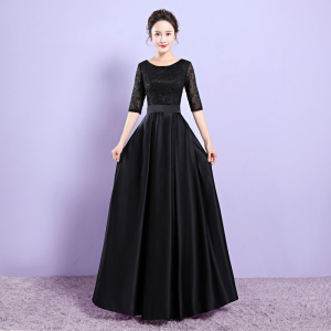 2018女士新款宴会晚礼服合唱演出服指挥服主持人服装黑色晚礼服裙女士礼服