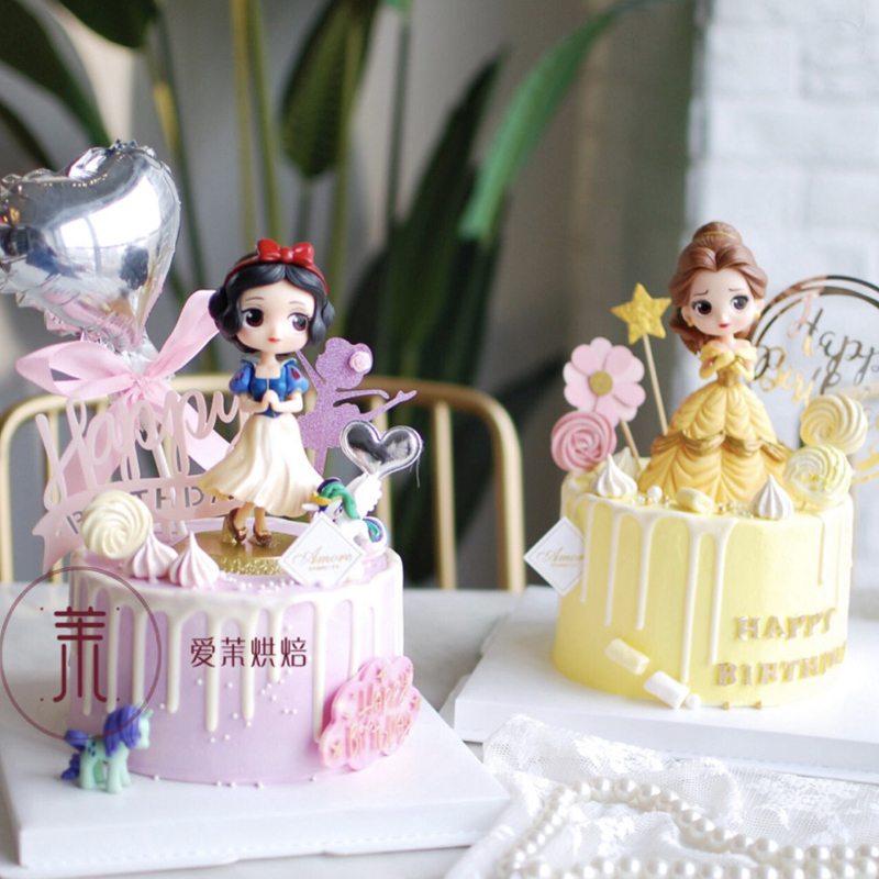 贝尔白雪公主蛋糕装饰摆件冰雪模型公仔儿童生日蛋糕场景装扮插件