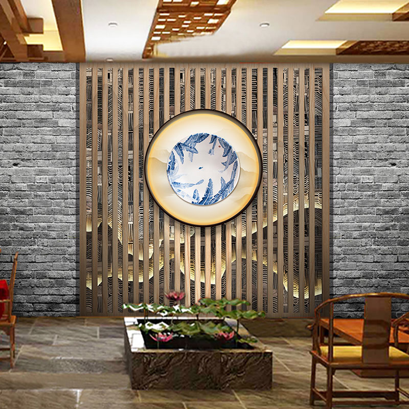 中国风装饰墙纸3d立体新中式复古砖块背景墙装修壁画餐厅茶室壁纸