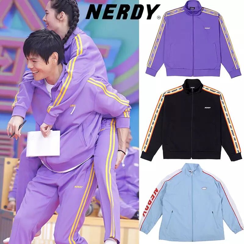 韩国nerdy字母串标运动服情侣女休闲紫色iu李知恩明星同款外套装