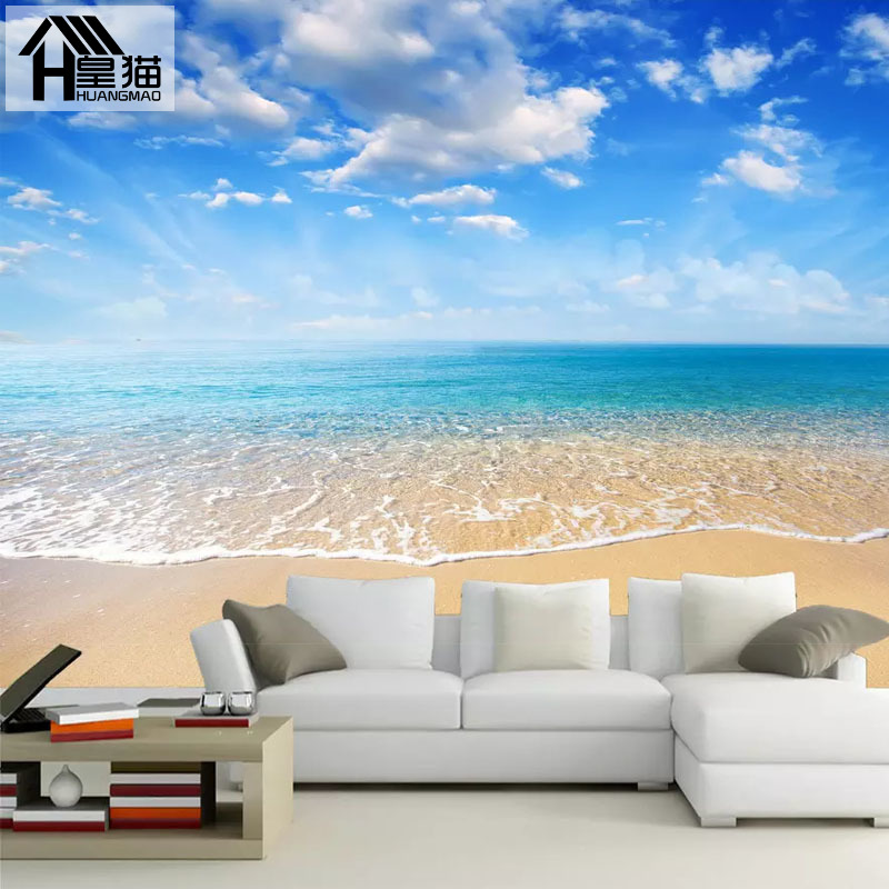 大海沙滩风景电视背景墙壁纸客厅装饰墙布卧室墙纸3d壁画现代简约