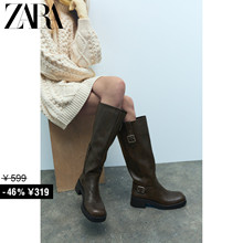 Женская обувь ZARA коричневая винтажная пряжка декоративный локомотив длинный цилиндр плоские подошвы 1004310 700
