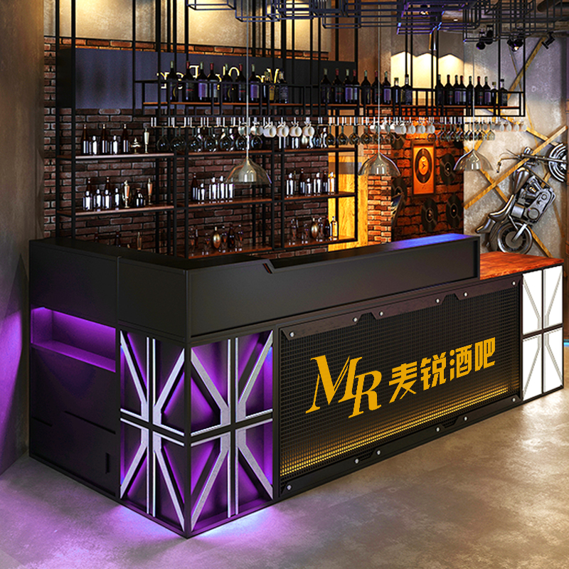 酒吧吧台收银台前台奶茶店吧台桌商用店铺工业风饭店收银柜台转角