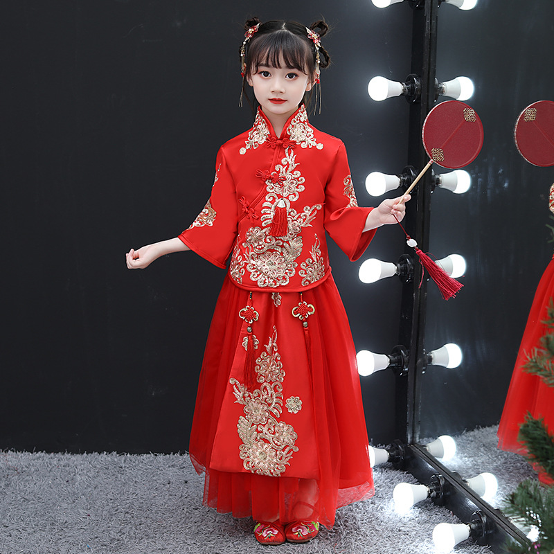 汉服女童中国风过年小女孩新年服装唐装演出秀禾服儿童古装拜年服