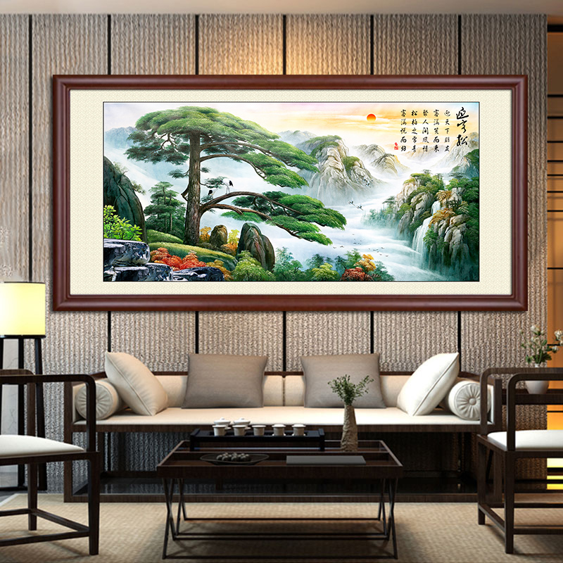 迎客松壁画山水挂画客厅中堂画农村堂屋风景餐厅大厅背景墙装饰画