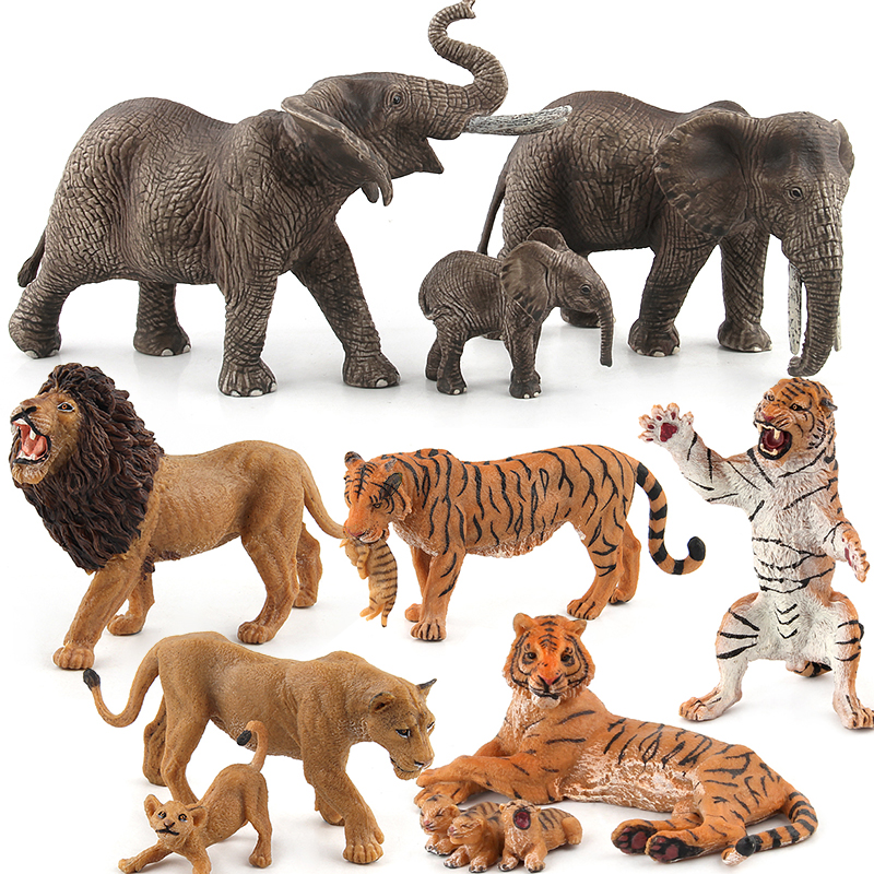 仿真动物园模型玩具大象狮子老虎一家儿童玩具实心模型摆件装饰品