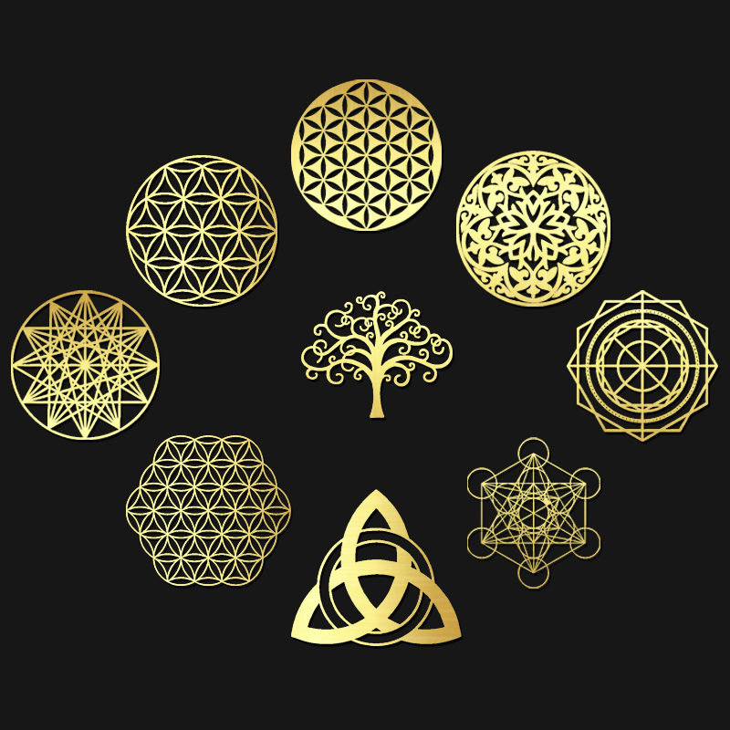 生命之花能量金属贴 神圣几何灵性图案 冥想奥根金字塔材料装饰贴