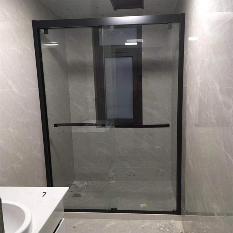定制淋浴房一字形型哑黑色简易玻璃隔断门干湿分离浴室卫生间移门