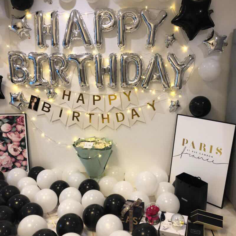 网红ins黑金气球派对生日布置情人节男女朋友庆生女生活动装饰