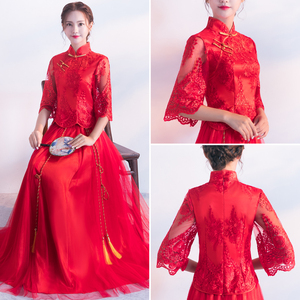 秀禾服新娘中式礼服女敬酒服婚纱嫁衣龙凤褂旗袍蕾丝2017新款夏装旗袍