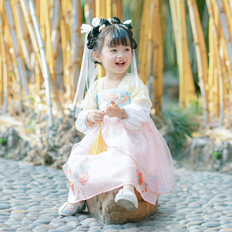 西子问汉服女童襦裙唐装儿童中国风小女孩超仙古装连衣裙汉服菡萏