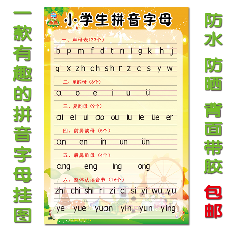 小学生汉语拼音字母表儿童早教墙贴声母韵母一年级乘法口诀表挂图