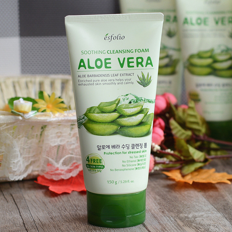 韩国esfolio正品aloe vera100芦荟洗面奶深层清洁洁面乳抗痘补水