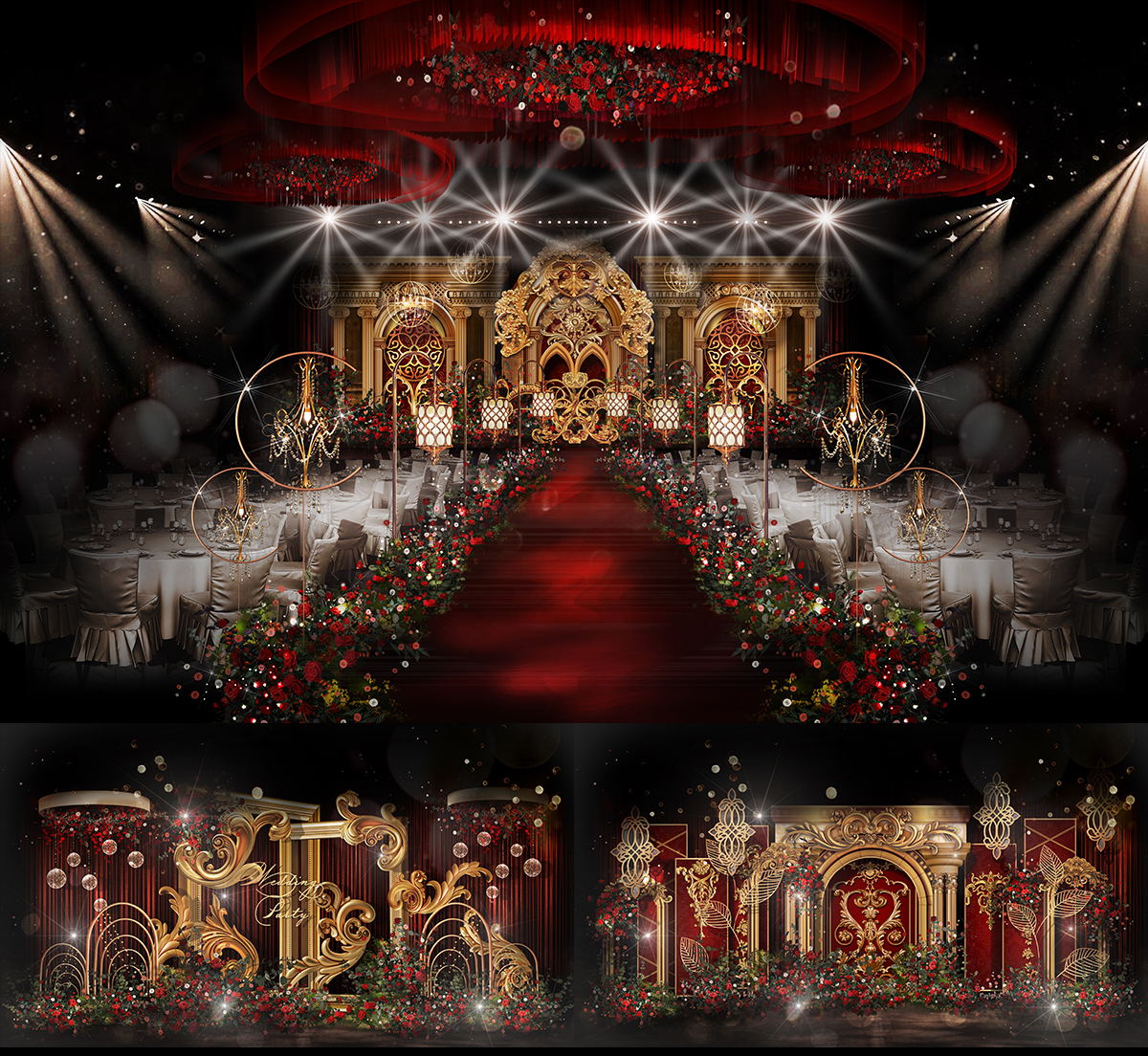 高端大气欧式罗马柱婚礼舞台背景设计婚庆策划手绘ps效果图设计35