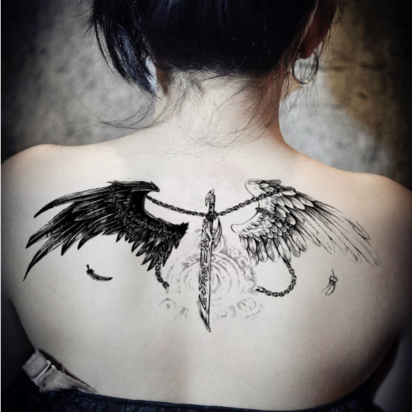 纹身贴 防水持久 天使恶魔翅膀羽毛男女背部 后背图 满背刺青包邮
