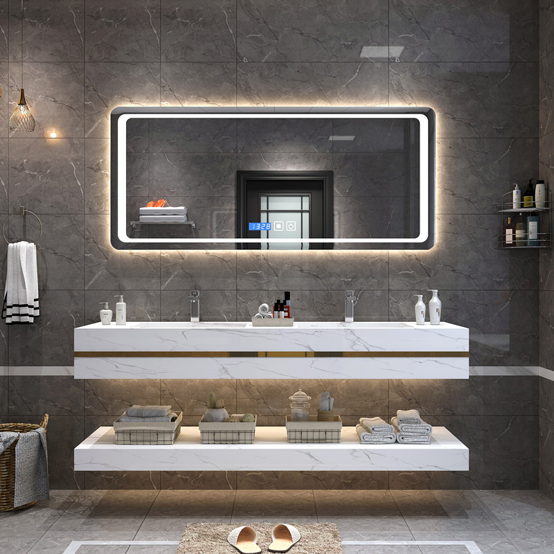 简约现代大理石浴室柜套装组合豪华智能洗漱台酒店洗脸洗手双盆柜