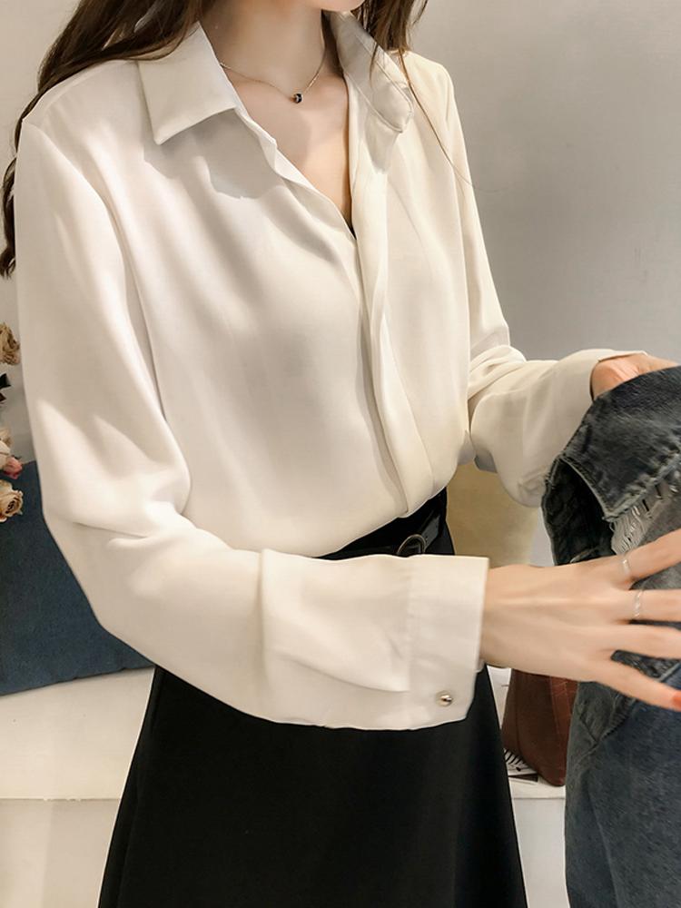 lcehuμaνuniqlo白色衬衫女士夏2019新款韩版宽松上衣秋装设计感