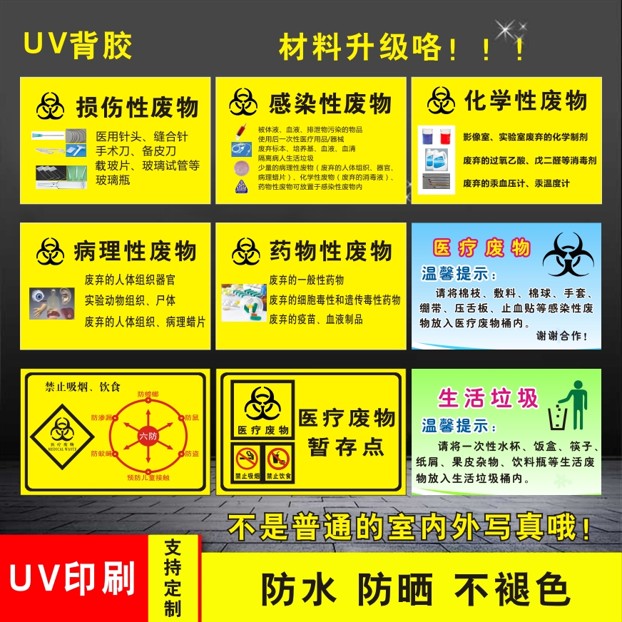 医院垃圾桶分类贴纸医疗废弃物标识牌感染损伤化学性废物标志标贴