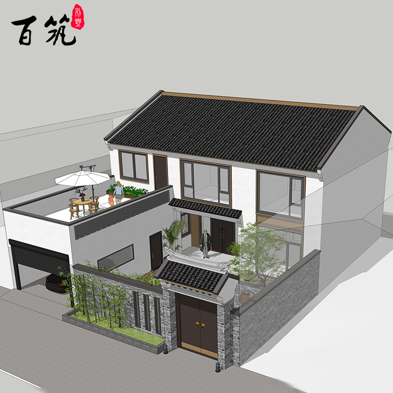 2157新中式农村二层楼房自建房设计图纸带院子两层别墅建筑户型图