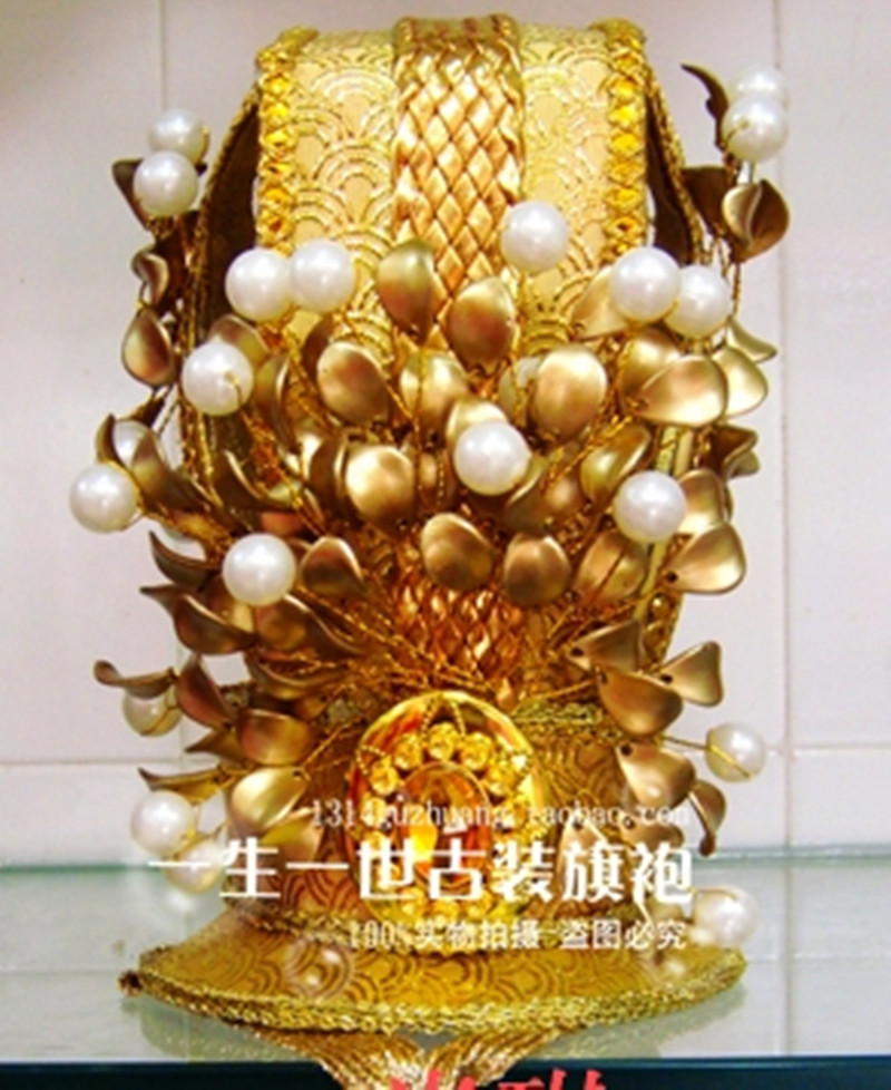皇帝帽宫廷太子皇冠新郎头饰男古装帽子中式金色头冠唐朝宋朝官帽