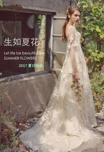生如夏花 夏日清凉薄纱户外轻婚纱礼服写真旅行旅拍海边草坪沙滩婚纱