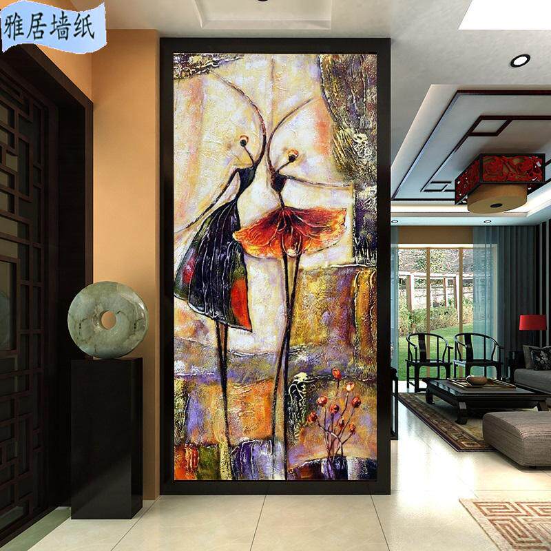 3d欧式抽象艺术玄关背景墙壁纸走廊过道墙纸壁画油画芭蕾舞者墙布