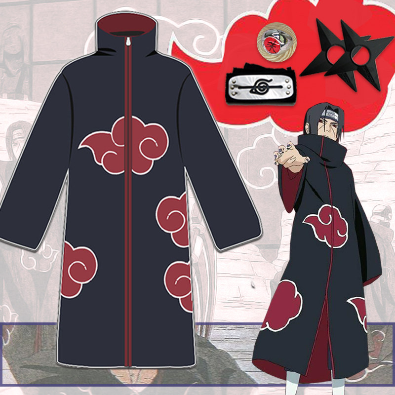 火影佩恩忍者衣服晓组织外套披风晓袍男 宇智波鼬cos服红云袍风衣