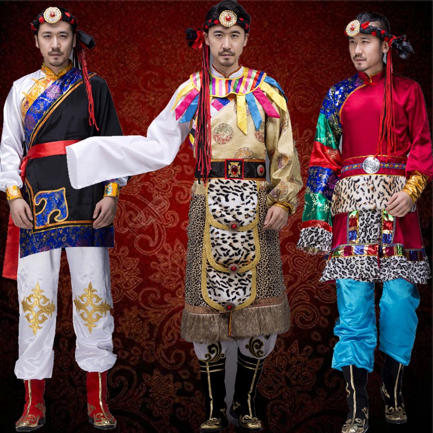 新款藏族蒙古族舞蹈演出服装长袍套装少数民族风男士成人西藏服饰