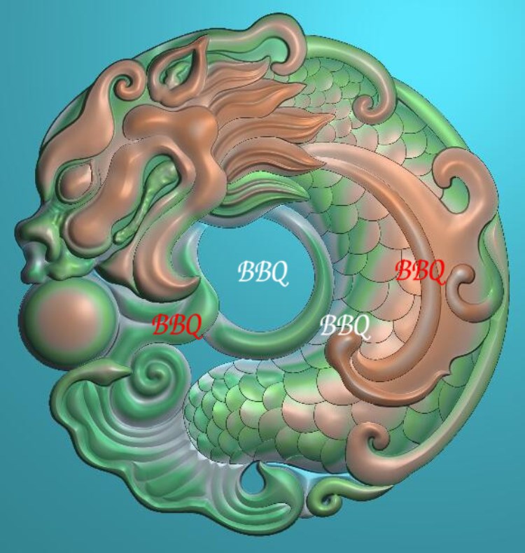 圆牌龙鱼玉雕鲤鱼花件平安扣挂件龙头精雕图电脑雕刻龙珠图木雕图