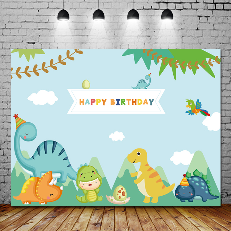 卡通恐龙森林生日海报布宝宝满月周岁宴拍照背景墙定制气球甜品台