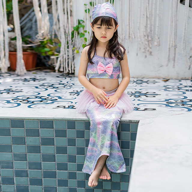 童装新款女童泳装分体韩国儿童泳衣小女孩游泳五件套比基尼美人鱼