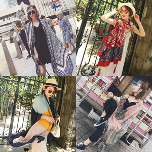 围巾女夏季百搭防晒披肩两用长款韩版纱巾超大海边度假丝巾沙滩巾围巾