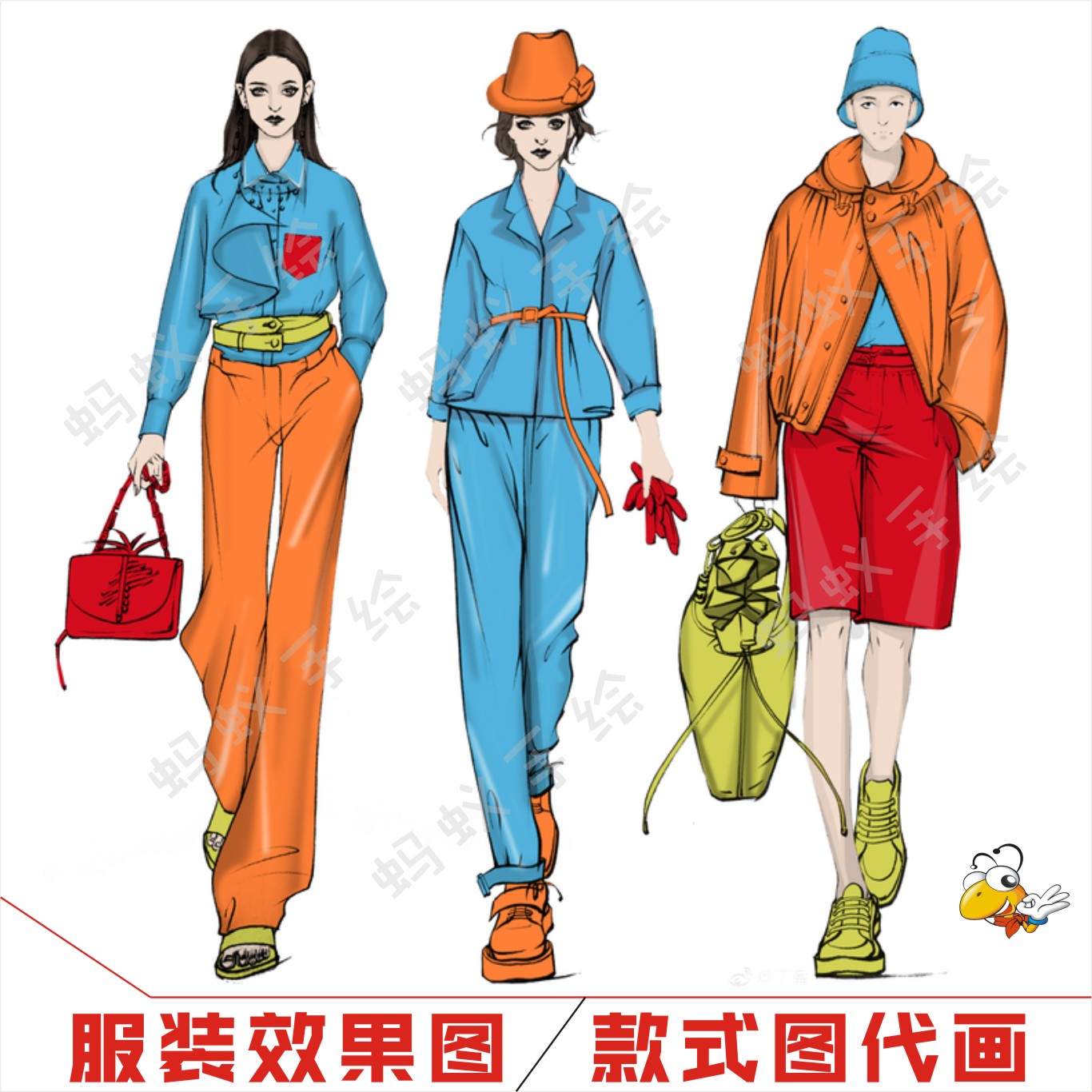 服装效果图代画 ps服装设计手绘稿 ai电脑平面款式图服装主图手绘