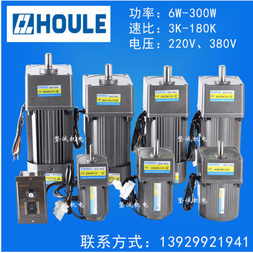 houle小型220v/40w90w120w300w400w齿轮减速可调速慢速正反转电机