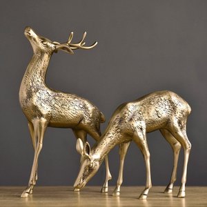 欧式纯铜麋鹿摆件 家居客厅办公室装饰品 铜对鹿工艺品新结婚礼物装饰品