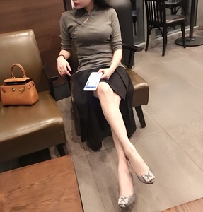 日常改良 显瘦遮盖肚腩 春夏半袖深灰中式弹力棉旗袍 盘扣上衣 女旗袍