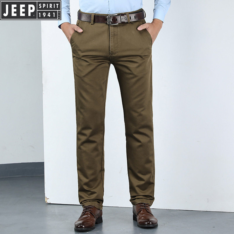 jeep男装正品秋冬季休闲裤男直筒裤青年大码卡其色商务长裤子吉普
