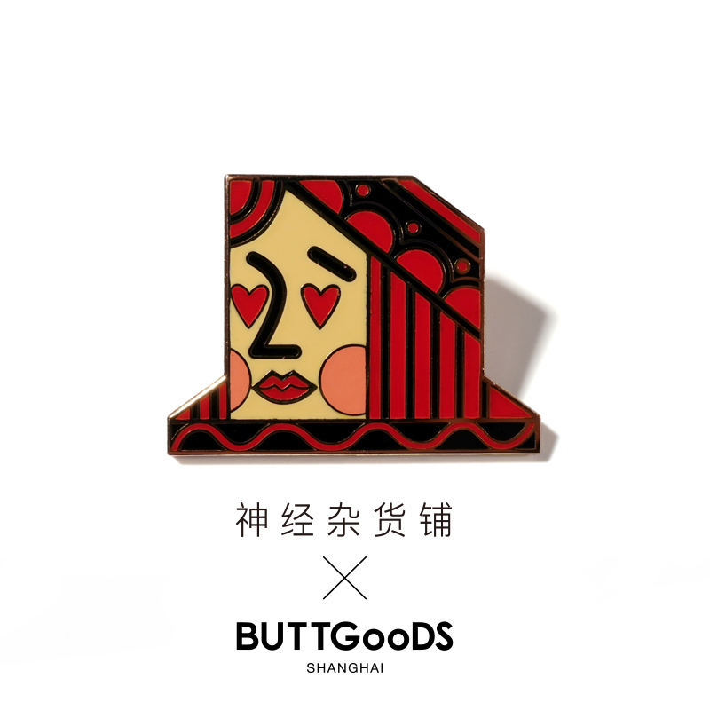 神经杂货铺 x buttgoods合作款原创设计复古扑克牌老q皇后胸针