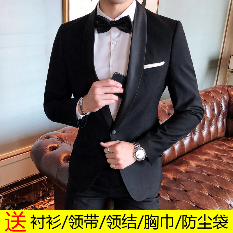 新郎结婚西服套装男三件套燕尾服塔士多西装修身主持人演出晚礼服