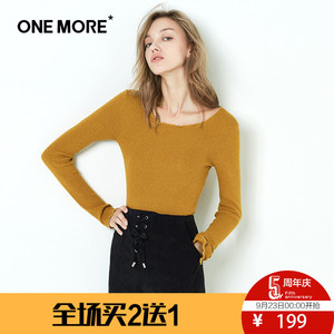 ONE MORE2017冬装新品木耳边修身短款针织衫女多色圆领打底衫打底衫女