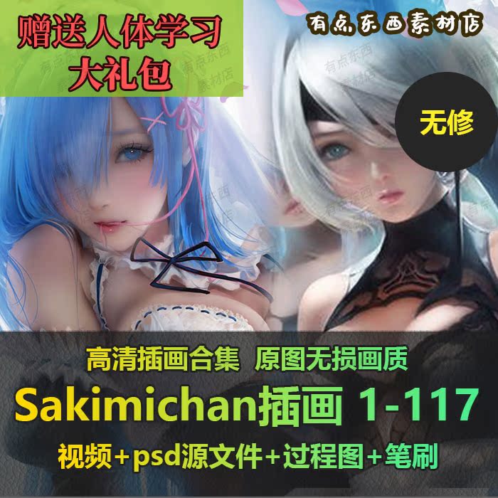 sakimichan全集全套cg美术动漫高清蕾姆2b插画素材fgo教程psd视频