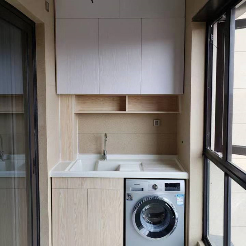 上海定制洗衣机柜切角阳台柜实木洗衣柜异形阳台组合柜定做