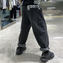 En7 fashion brand autumn and winter straight tooling jeans men's American street washing wild trend micro-cross cow pants trend
