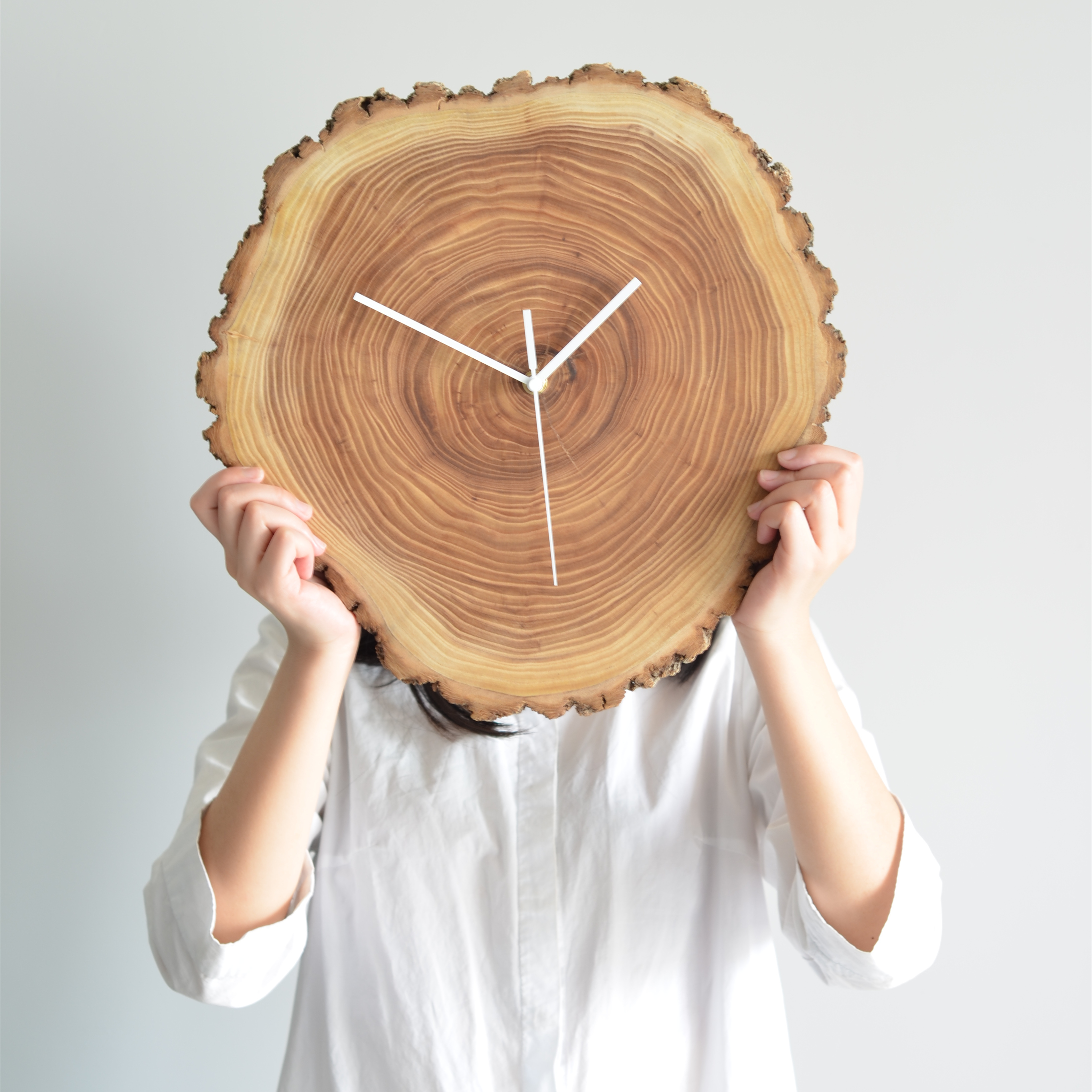 【年轮】创意钟表客厅现代简约原木钟扫秒静音木质复古时钟挂表