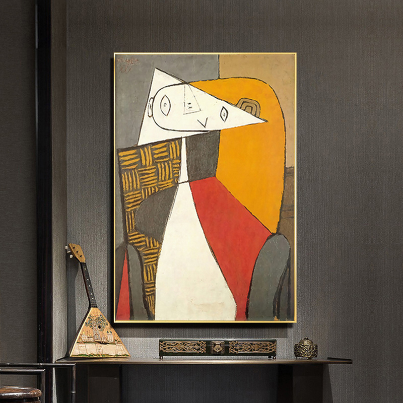 毕加索抽象油画现代简约客厅装饰画艺术人物画后现代沙发背景墙画