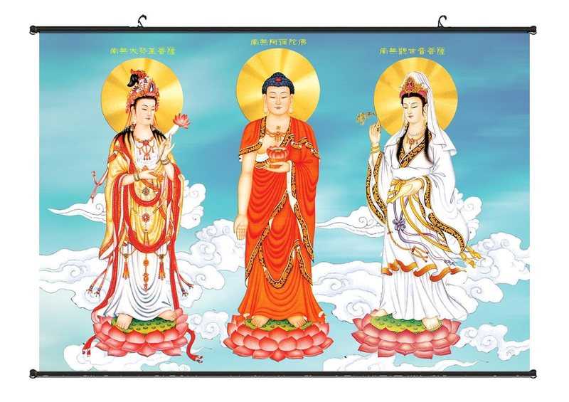 华严三圣/释迦三尊释/迦牟尼佛/文殊/普贤菩萨佛像画像挂画挂像